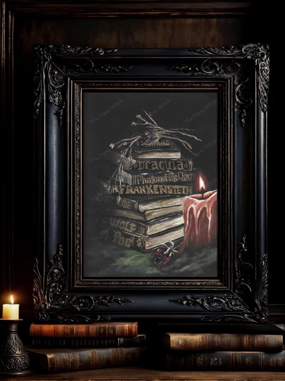Original Artwork, 12"x9" Acrylic Painting, "The Night Library", Classic Gothic H